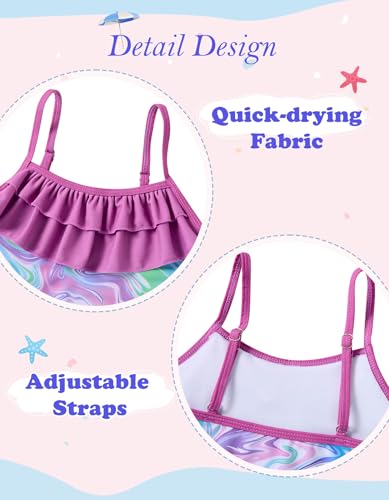 Image of Little Girls Two Piece Mermaid Bikini Set Ruffle Adjustable Summer Beach Bathing Swimsuit 3-7 Years for Kids