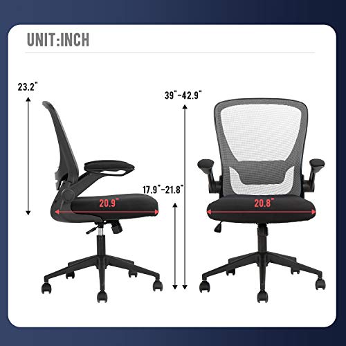 Home Office Chair,Ergonomic Desk Chair,Mesh Computer Chair Mid Back Comfort Chairs With Lumbar Support And Flip-Up Arms,Grey #TOP6