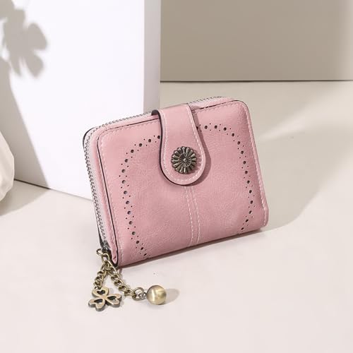 Image of Small Wallet for Women Leather Bifold Compact RFID Blocking with Zipper Coin Pocket