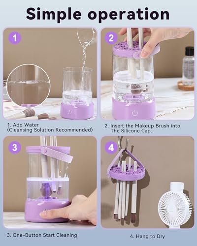 Qppxila Makeup Brush Cleaner - 9000 RPM Electric Makeup Brush Cleaning Machine, IP65 Portable Make up Brush Cleaner for Makeup Sponges and Brushes (Purple) (Purple)