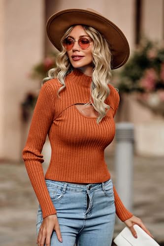 Image of PRETTYGARDEN Women's 2025 Fashion Fall Clothes 2 Piece Cutout Tops Long Sleeve Mock Neck Rib Knit Winter Pullover Sweater