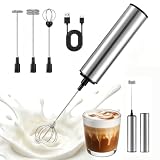 Edelstahl Elektrischer Milchaufschäumer, 3-in-1 Mini-Handmixer Elektrisch USB-C Wiederaufladbar, Schnellschaum, Handheld Milchschäumer Stab Für Cappuccino/Macchiato/Heiße/Schokolade/Eischnee