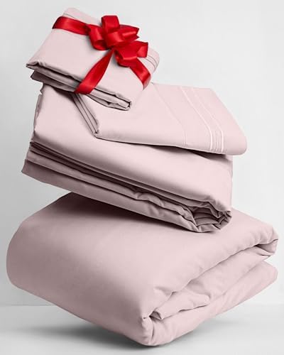 Mellanni Queen Sheet Set - Iconic Collection Bedding Sheets & Pillowcases - Luxury, Extra Soft, Cooling Bed Sheets - Deep Pocket up to 16" - Wrinkle, Fade, Stain Resistant - 4 PC (Queen, Blush Pink)
