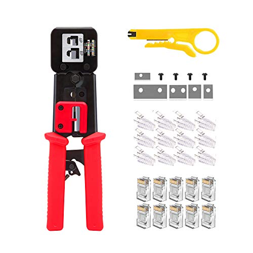 TAIWAIN RJ45 Crimp Network Cable Tool Kit, Cat5 Cat6 Ethernet Crimping Tool, Crimping Ethernet Cutter and Stripper Tool with 10PCS RJ45 Connectors