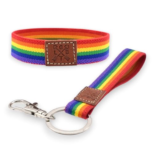 BDM Stoffarmband und Schlüsselanhänger mit der LGTBI-Flagge für Männer und Frauen. Elastisch und mit Silberring.