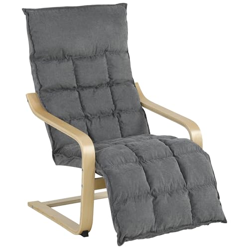 HOMCOM Sillón de Salón con Reposapiés, Butaca de Salón Tapizada en Lino con Balanceo Suave, Respaldo Alto, Asiento Amplio, Sillón de Relax para Dormitorio, Oficina, Estudio, Gris