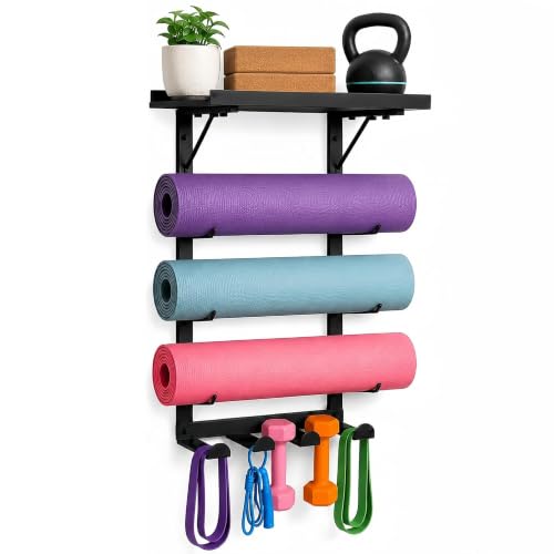 Yoga Mat Holder with Shelf and Hooks