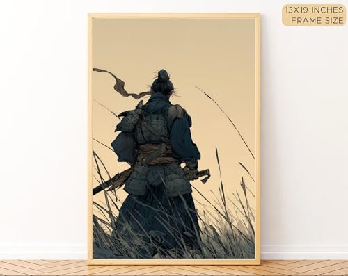 Image of Gamya Framed Japan Samurai Theme Wall Painting Posters For Office, Living Room, Bedroom Wall Decor - Japanese Japandi Samurai Aesthetic Room Decor (Tiger & Samurai (B), 13x19 Inches, Framed)