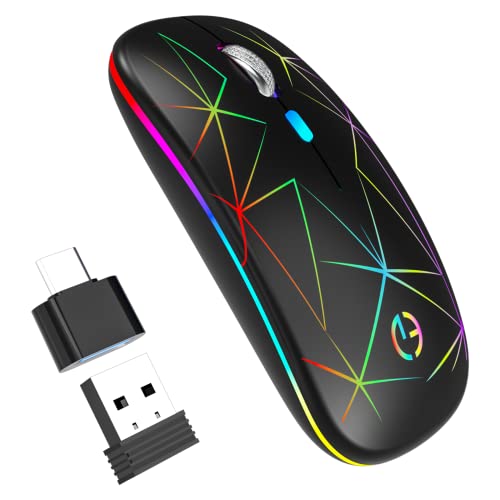 Souris sans Fil Souris sans Fil RVB Ultra-Fines Mini Souris Optique sans Silence Click Rechargeable Silencieuse 2.4G avec Récepteur USB 3 Niveaux de DPI Ajustables pour Ordinateur Portable, PC Cover