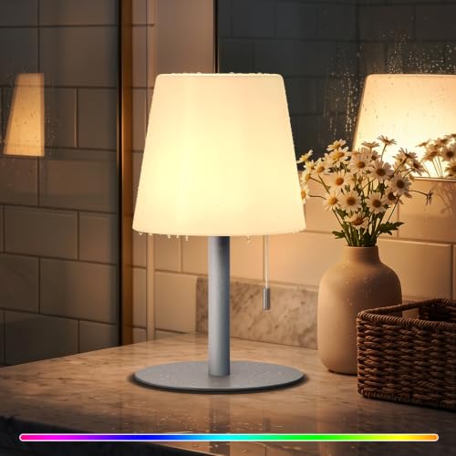 Image of uuffoo Shower Lamp Rechargeable Cordless Light Waterproof for Bathroom Spa | Portable Battery Operated Table Lamp RGB Mood Lighting LED Night Light for Patio kitchen Camping (Gray)