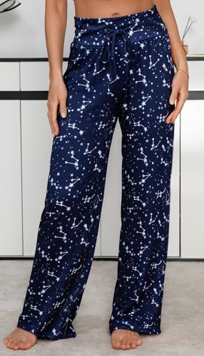 Image of Women Pajama Pants Comfy Lounge Wide Leg Casual Stretch Palazzo Drawstring Pj Bottoms Pants S-3XL