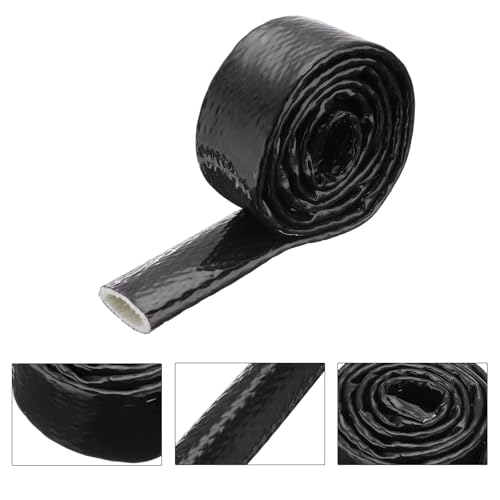 Image of MECCANIXITY 1-3 /16 inch ID 5ft Heat Shielded Fire Sleeve Silicone Coated Fiberglass Tape, for Automotive Hose Lines Wires Electrical Wiring, Black