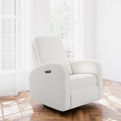 storkcraft santa monica power recliner swivel glider ivory boucle  effortless electronic power recline usb-a amp usb-c charger