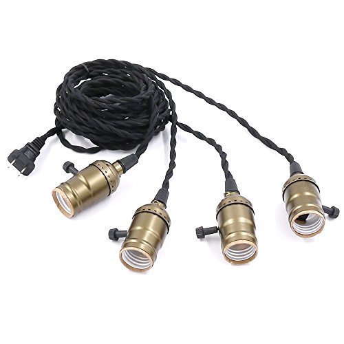 Swpeet Bronze 4 Vintage Light Sockets Pendant Hanging Light Cord With Switches, E26 / E27 Solid Industrial Triple Lamp Sockets Cord For Kitchens/Dining Rooms/Bars/Restaurants (Copper) #TOP3