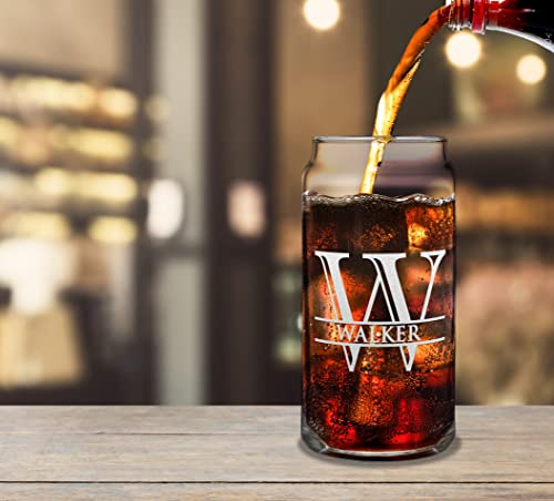Personalized Beer Can Glass Split Script Monogram Initial And Name Laser Engraved 20 Oz Can Drinking Glasses Customized Mug Birthday Gift For Men And Women #TOP3