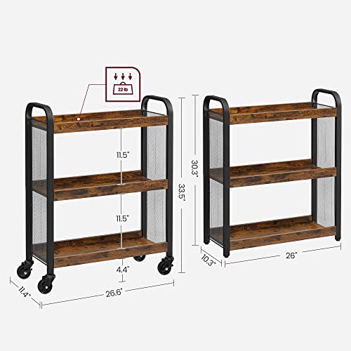 VASAGLE-3-Tier-Narrow-Storage-Cart-Rolling-Cart-with-Wheels-Steel-Frame-Slim-Storage-Cart-for-Kitchen-Dining-Room-Laundry-Room-Adjustable-Feet-Included-Industrial-Style-Rustic-Brown-and-Black VASAGLE 3 Tier Narrow Storage Cart Rolling Cart with Wheels Steel Frame Slim Storage Cart for Kitchen Dining Room Laundry Room Adjustable Feet Included Industrial Style Rustic Brown and Black