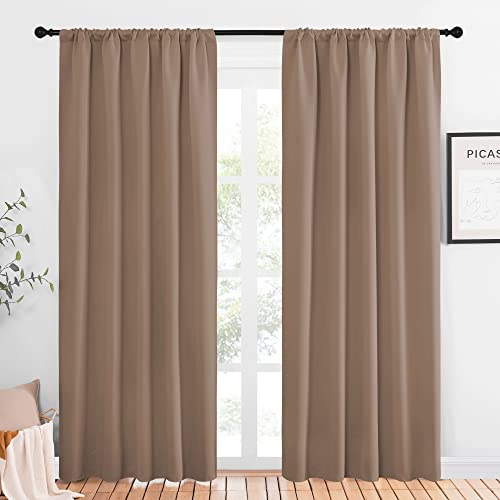 NICETOWN Room Darkening Curtains for Bedroom - Home Decoration Privacy Protection Thermal Insulated Solid Drapes/Draperies for Sliding Glass Door (Cap
