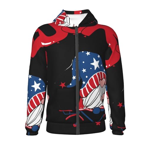Gnome 4th of July Kid Hoodies Boys Zip Up Sweatshirts Girls Pullover with Pocket2