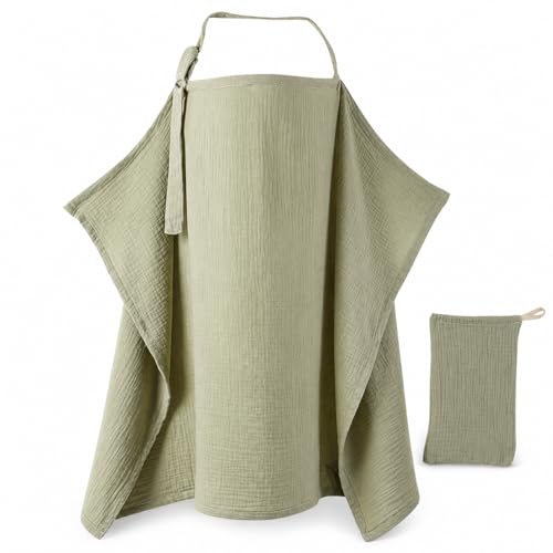 Dimoxii Couverture Allaitement Bébé avec Pochette, Cape d'Allaitement en Mousseline, Tablier Allaitement avec Lanière Réglable, Vêtement Allaitement Femme...