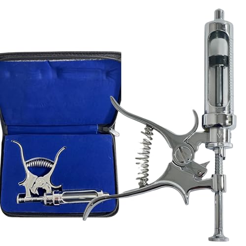30mL Automatic Multidosage Syringe for Livestock, Horses, Cows, and More - Veterinary Hauptner Syringe - Chrome - with Storage Case