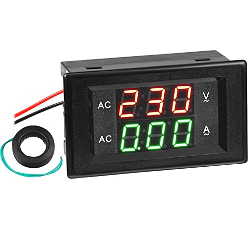 Volt Amp Meter AC 500V 200A Voltmeter AC Voltage and Current Meter Digital Dual Display, 0.39 Inches LED 2 in 1 Multimeter, 2-Wire Voltage Amperage Tester Gauge with Current Transformer (1 Piece)