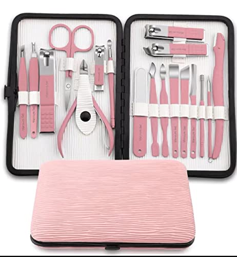 ZkTdj Kit de manucure professionnel pour femme - Coupe-ongles - Outils de soins de pédicure - En acier inoxydable - Pour voyage ou maison - 18 pièces
