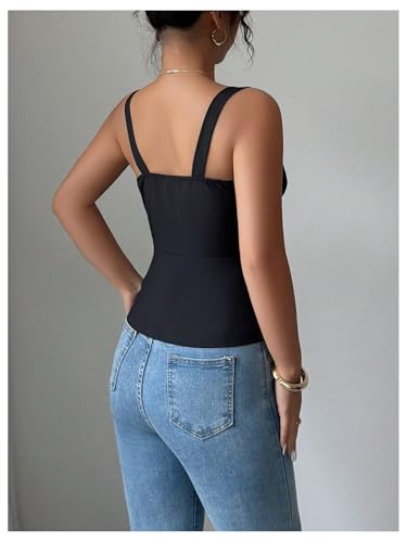 SweatyRocks Women's V Neck Button Front Tank Tops Elegant Sleeveless Work Vest Top3