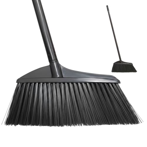Primero Basics Black Broom for Floor Cleaning 35 Heavy Duty Iron Handle Angled Broom with Stiff Bristles Manual Sweeper for Kitchen Apartment RV Small Spaces Indoor Outdoor Use 1 Pack