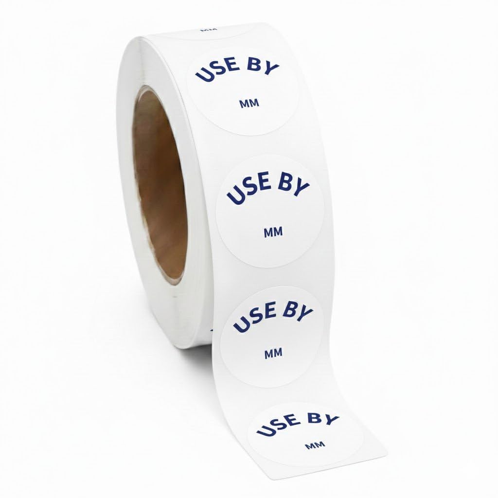 BarBits Use By Date Labels 25mm - Roll of 1000, Day Dot Food Prep Stickers Self Adhesive Food Hygiene Labels for Kitchen Storage & FIFO Rotation