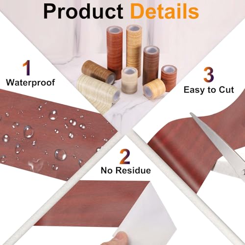 Image of PATIKIL Wood Grain Tape 12 inch x 32 ft, Self-Adhesive Wood Texture Repair Tape Realistic Wooden Effect Patch for Furniture Cabinets Floor Walls, Walnut