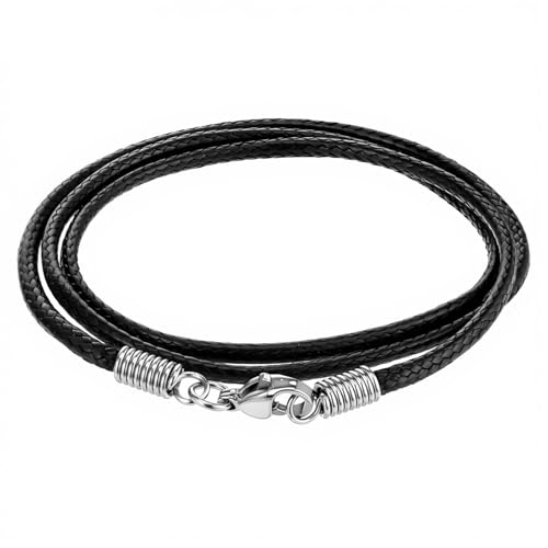 Cobee Black Leather Necklace Cord with Clasp, Braided Wax Rope Chain, Braided Necklace String Rope for Men Women with Stainless Steel Clasp for Pendant