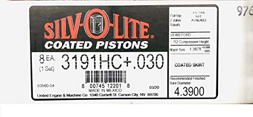 Silvolite Hypereutectic Flat Top +.030" Over Size Pistons Compatible With Ford & Mercruiser 7.5L 460 Engines (4.390" Std Bore Diameter) #TOP3