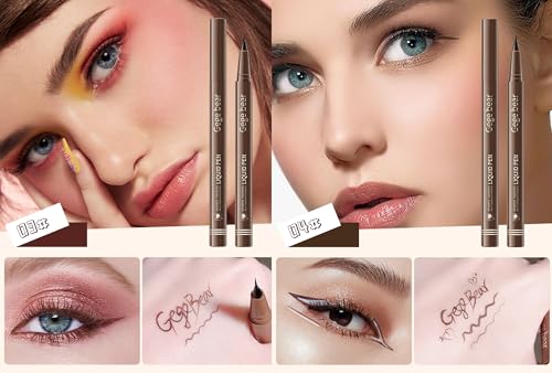 Image of Gege Bear Liquid Eyeliner Pen | Ultra-Fine Tip for Sharp Wing & Cat Eye | Waterproof, Long-Lasting | Smudge-Proof Formula | Slim Brush Tip | 4 Natural Glam Bold Black & Brown Tones Shades | Perfect Eye Makeup for Girls Women (01#Black, 1ml)