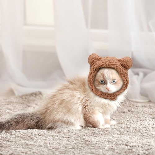 Image of Cat Hat, Dog Hat, Cat Costume Rabbit Ear Headwear for Christmas Cosplay, Soft Knit Warm Pet Accessory (Brown)