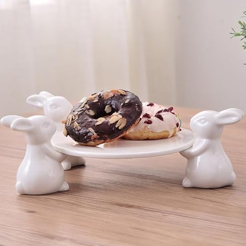 Bunny Rabbit Cake Stand Ceramic Plate,Dessert Food Server Tray,Cute Cupcake Stand, for Kitchenware Lovers,Wedding Party,Mother's day(1 Rabbit) 6