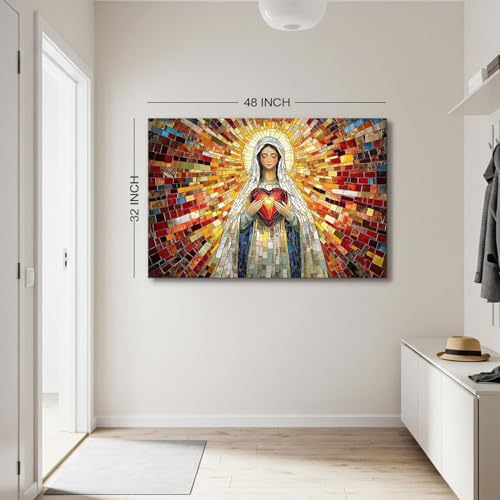 Image of AREBOLO Extra Large Our Lady of Guadalupe Blessed Mother Mary Canvas Wall Art for Bedroom Catholic Spiritual Wall Decor Madonna Virgin Mary Prayer Posters Modern Artwork Kitchen Decorations 36x48
