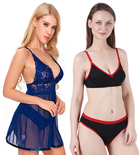 Image of Love Maker Babydoll Lingerie Bra Panty Set Undergarments for Women Honeymoon Nighties Small to 3XL