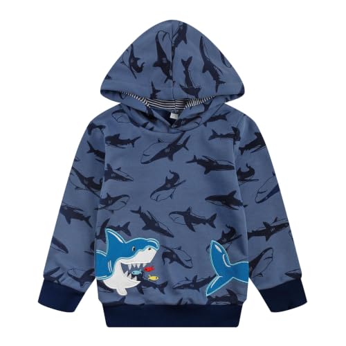 Image of Akyzic Baby Boys Dinosaurs Hoodie Boys Shark Pullover with Pocket Kids Truck Warm Sweatshirt Sweater