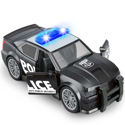 Police Car Toys for Boys 3-5 4-8 With 3 Different Flashing Lights & Sound, Side Doors Open Friction-Powered Wheels Pursuit Rescue Vehicle Light Up Toy Car Christmas Birthday Gift 3 4 5 Boy Toys Girl