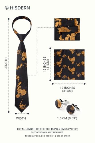 Image of HISDERN Ties for Men Paisley Tie and Pocket Square Cufflinks Set Formal Classic Floral Necktie Handkerchief Wedding Party