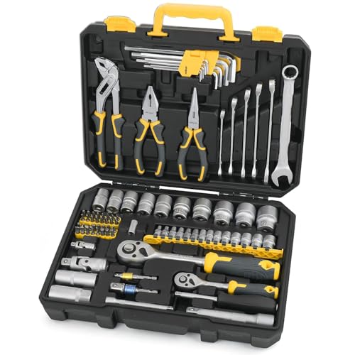 Hi-Spec Malette Outils – Caisse à Outils Mécanique Automobile Complète pour Bricolage, Automobile et Mécanique avec Outillage (Marteau, Pinces Inclus)