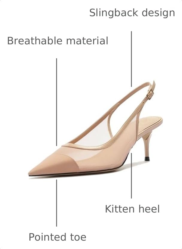Image of Mesh Kitten Heels for Women Slingback Design with Pointed Toe Breathable and Stylish Elegant Low Heel for Comfort
