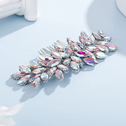 Teyglen Women Dainty Simple Full Rhinestones Bride Wedding Hair Comb Luxurious Hair Accessories Shiny Rhinestones Bridal Side Hair Combs For Women Bride Girls (Ab Color) #TOP1