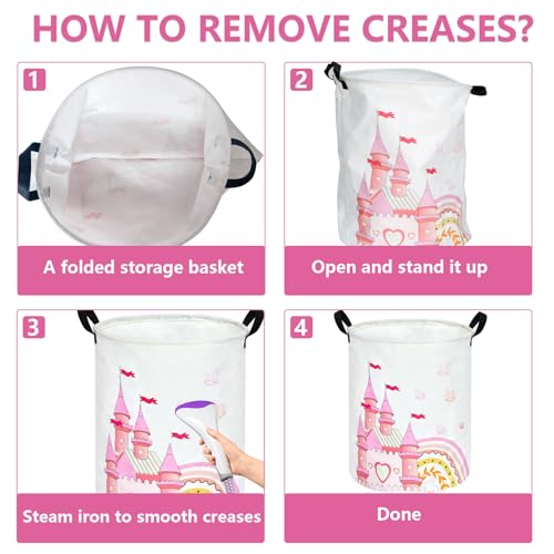 Image of MAIZMZ Kids Hamper Pink Castle Storage Bins Organizer Toy Box Laundry Basket Large Canvas Collapsible Chest for Home /Dorm /Kitchen /Pet /Office /Closet /Shelf /Gift Baskets