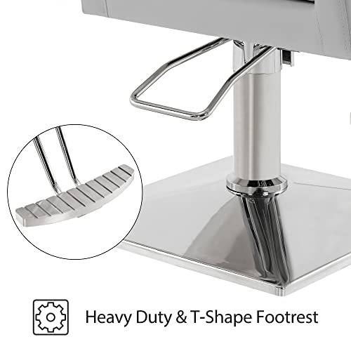 BarberPub Salon Chair for Hair Stylist Hydraulic Barber Styling Chair, Beauty Spa Equipment 8813 (6\" Seat Height Adjustment) (Grey)