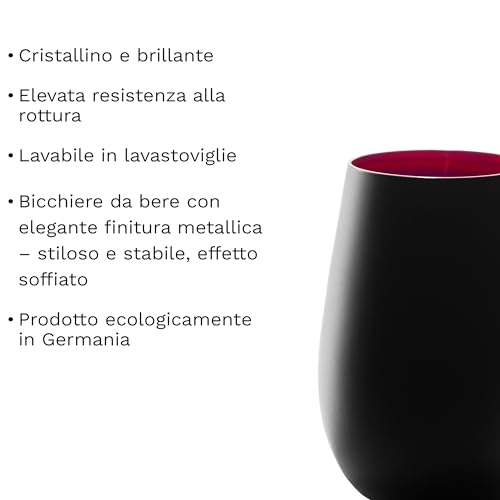 Stölzle Lausitz Wassergläser Elements metallic Schwarz/Rot 6er-Set 465 ml – Allroundgläser für Wasser, Saft & Cocktails – Hochwertige Trinkgläser aus Kristallglas – Spülmaschinengeeignet & stoßfest