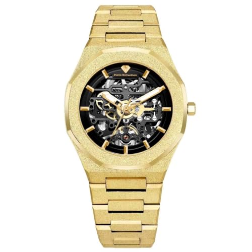 Image of PIERRE RICHARDSON PR5732 Men’s Skeleton Watch – Gold Stainless Steel, Automatic, 41mm, Sapphire, 5ATM