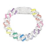 USHOBE Rhinestone Cuban Bracelet Hip Hop 12mm Rainbow Pride Bracelet Link Bracelet Diamond Chain Bra