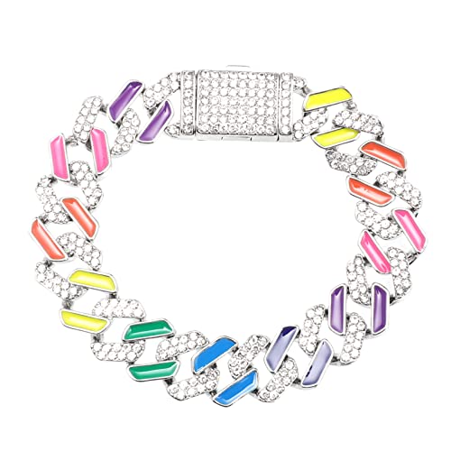 Ushobe Rhinestone Cuban Bracelet Hip Hop 12Mm Rainbow Pride Bracelet Link Bracelet Diamond Chain Bracelet Cuban Wrist Bangle Jewelry For Men Women 18Cm #TOP6