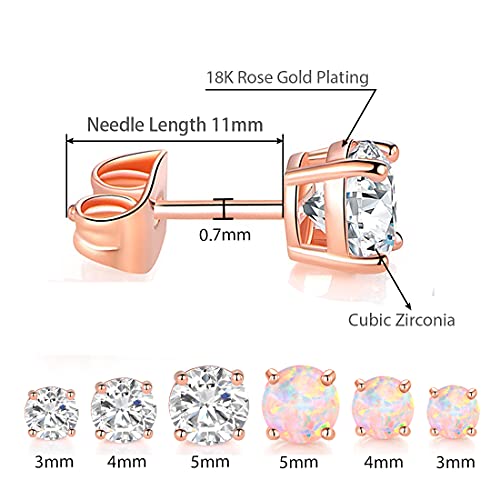 6 Pairs Stud Earrings Set,Hypoallergenic Opal Earrings Rose Gold Cubic Zirconia Stud Earrings For Women Girl #TOP1